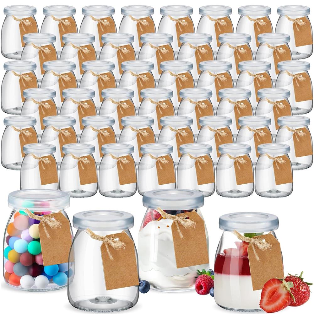 10Pcs 4 Oz Clear Yogurt Jars With PE Lids, Glass Pudding Jars Yogurt Jars Ideal for Jam, Honey, Wedding Favors, Shower Favors