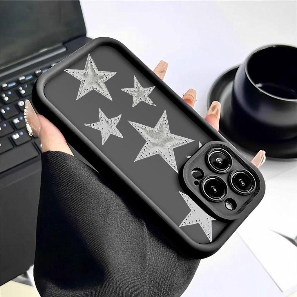 Gray Star Grooved Black Phone Case for iPhone 14/15/16/17 Pro Max