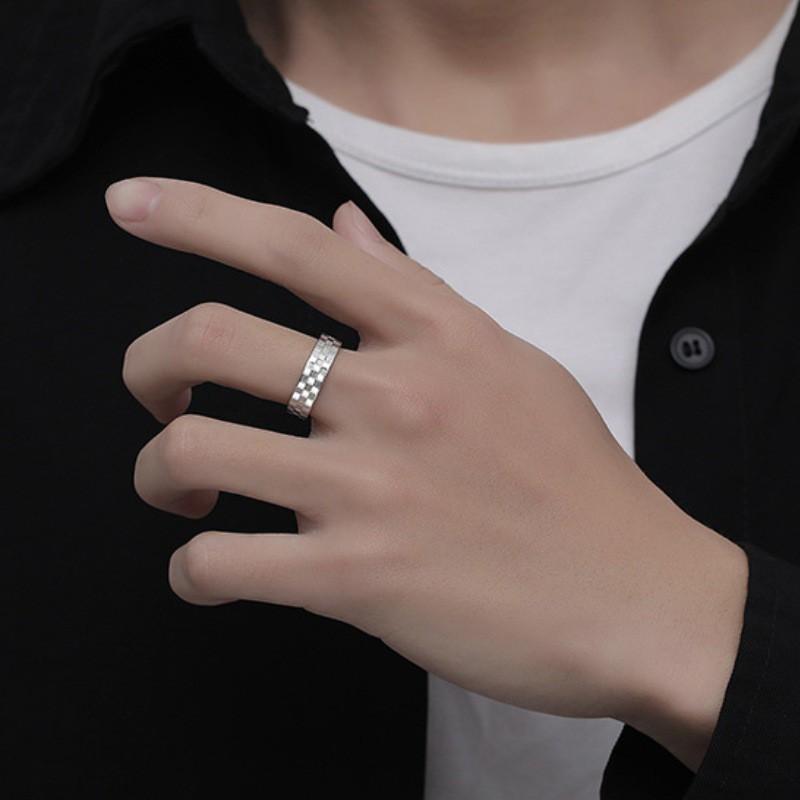 Adjustable Geometric Chessboard Ring Men Women Copper Band Vintage Style Minimalist Statement Jewelry