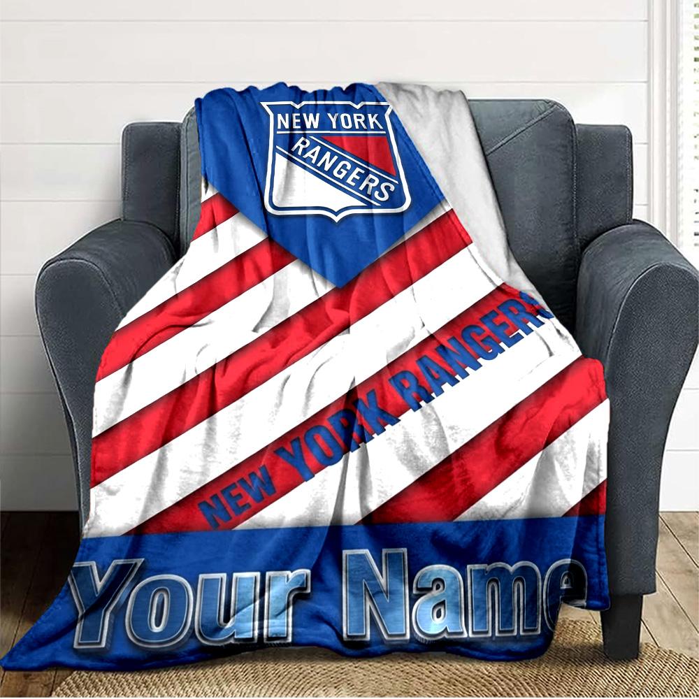 Name Custom New York Rangers Print Flannel Blanket High Quality Warm Comfortable Cover for All Seasons Perfect for Gifts Home Decor