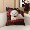 Cute Maltese Puppy Christmas Pillow Cover, Double Sided Soft Polyester 2D Print Cushion for Sofa Bedroom Living Room New Year