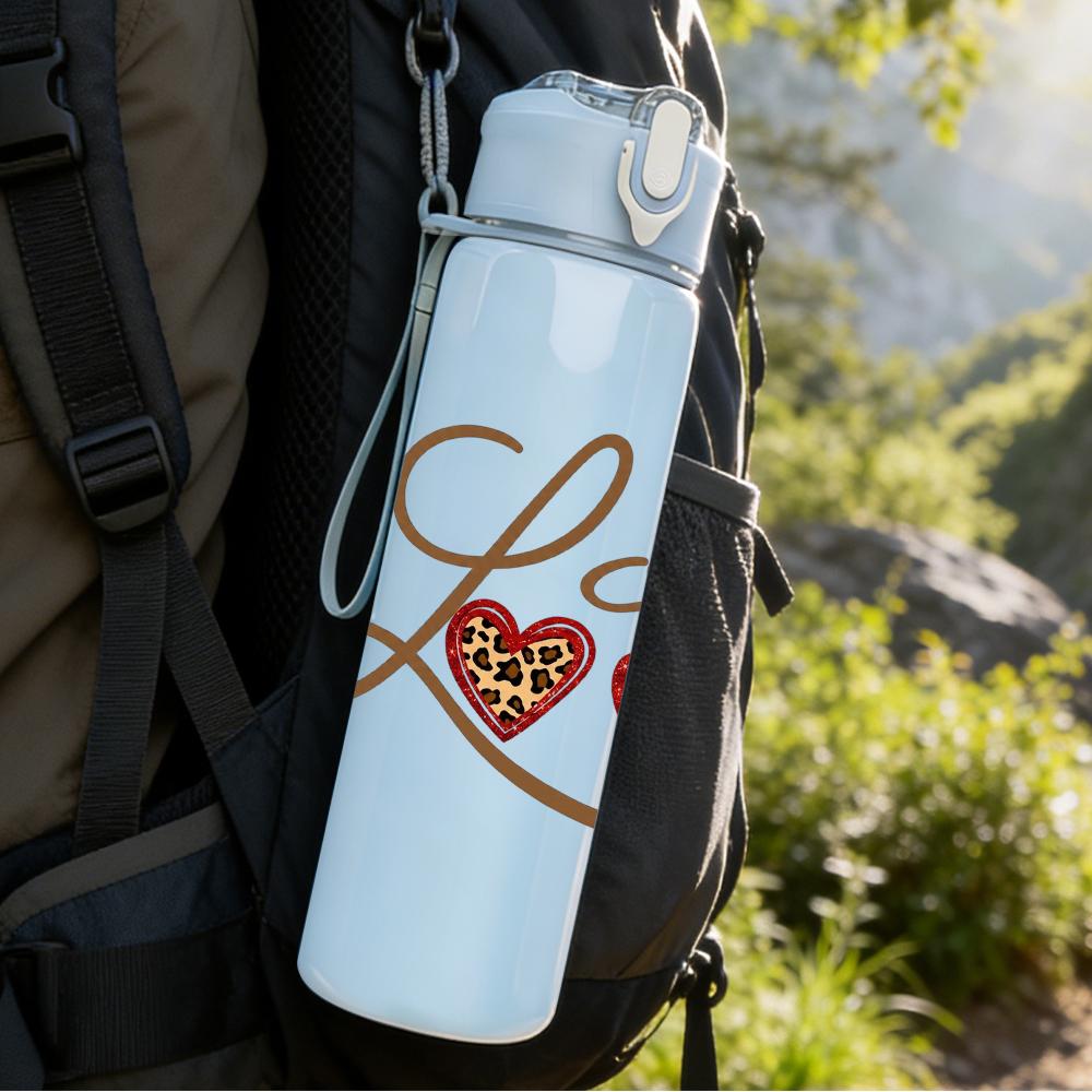 1PC Curly Font Double Heart Love 750ml Color Plastic Sports Water Bottle Leakproof Flip Straw Lid Suitable for Sports Office Home Use