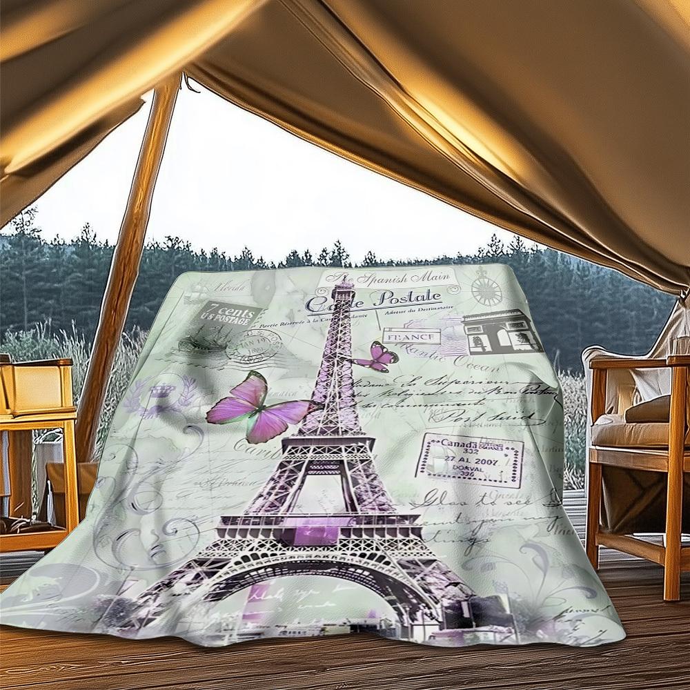 1pc Eiffel Tower Print Outdoor Blanket, Lightweight Polyester,
