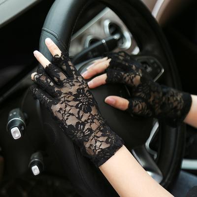 Guantes de encaje para mujer de verano, cortos, de medio dedo, con encaje, para protección solar