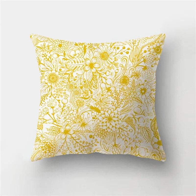 Simple Leaf Plant Yellow Flower Print Pattern Cushion Cover Home Living Room Sofa Decoration Pillow Pillow Cover 45X45CM