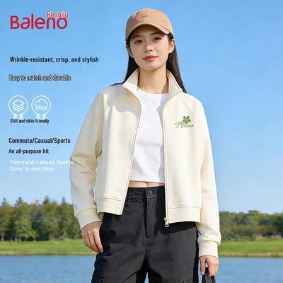 Baleno Women's Short Stand-Collar Zip Sweatshirt with BNL Flower Graphic