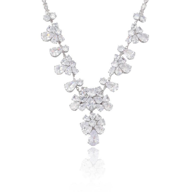 Meier New fashion trend zircon flower necklace earrings teardrop elegant choker set