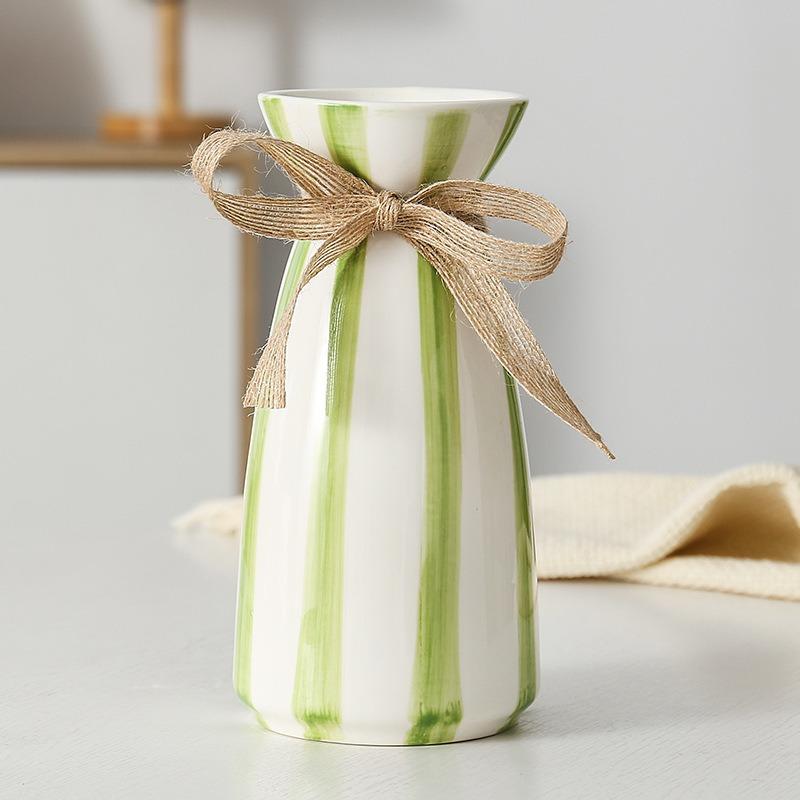 Modern Simple Blue Striped Ceramic Vase Creative Bow Table Top Dried Flower Bouquet Nordic Vase Decoration Piece Fairy Garden