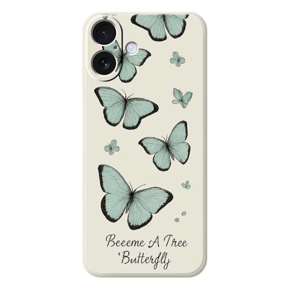 

For iPhone 17 Case Green Butterfly Pattern Printing Straight Edge TPU Phone Back Cover Beige
