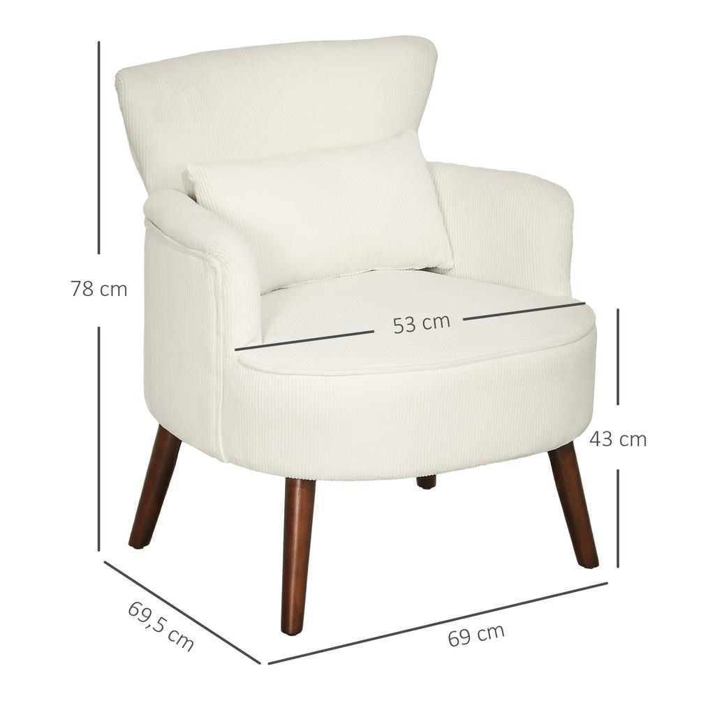 Modern Armchair, Upholstered Accent Chair with Lumbar Cushion, Rubberwood Legs, Cream White
