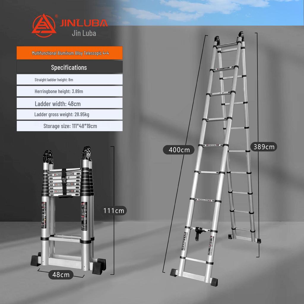 Jinluba Aluminum Telescopic A-Frame Ladder - Thickened, Stainless Steel, Bamboo Joint, for Household & Engineering Use