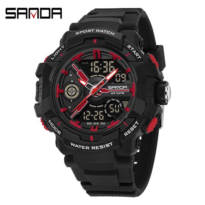 Sanda Çok Fonksiyonlu Kronograf Su Geçirmez Spor Saati Gençler için Çift Ekranlı