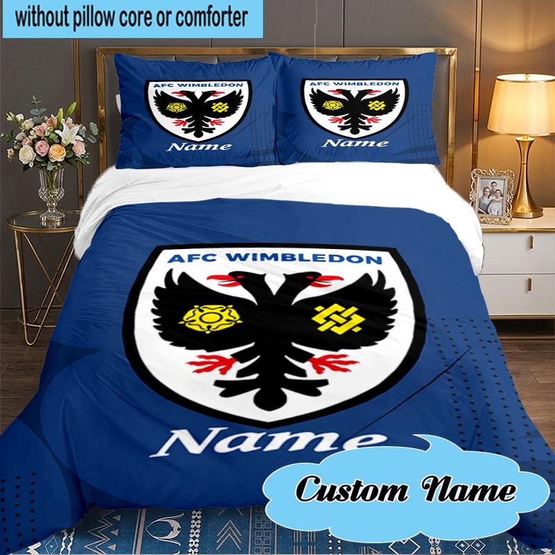 Custom Name Wimbledon Football Club Crest Bedding Set 3pcs, Bedding Set Including 1pc Duvet Cover And 2pcs Pillowcases for Bedroom, Dormitory Gift