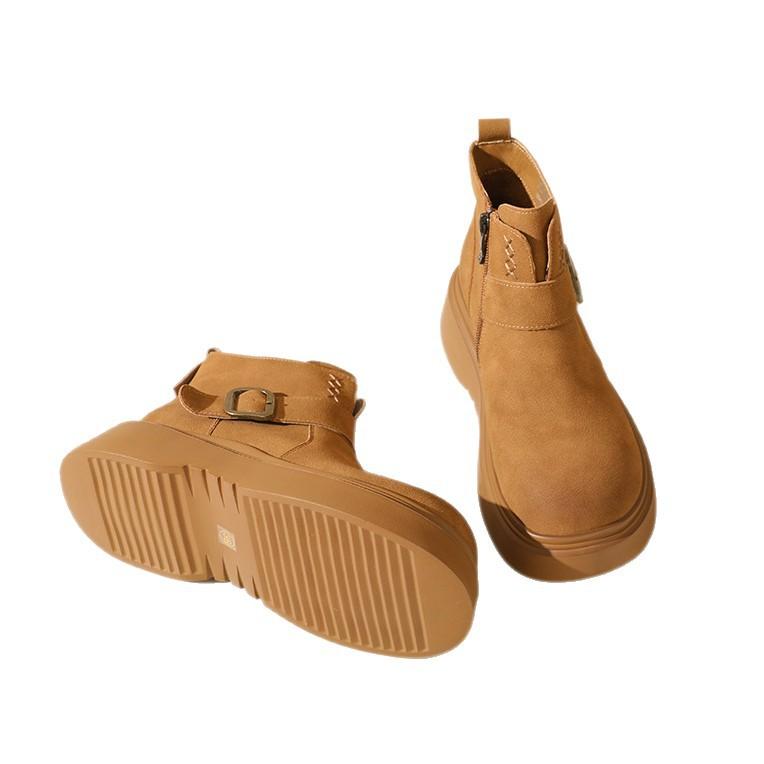 European Fashion Platform Short Boots Women's 2025 Autumn and Winter New Round Head Heightening Chelsea Short Boots Suede Women's Boots