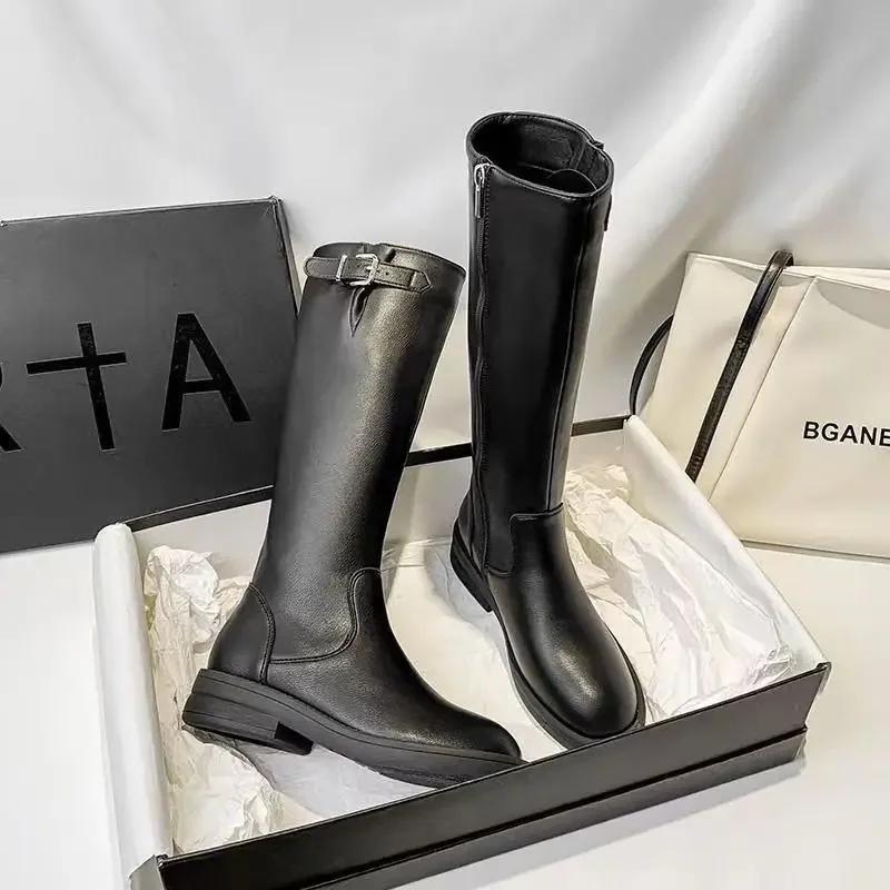 Fashion Winter 2024 Long Boots for Women Autumn Knee High Shaft Shoes Woman Round Toe Cosplay Sale Fashion on Promotion Footwear Work Pu