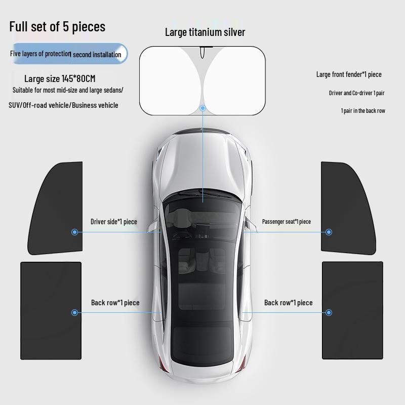 Full Blackout Titanium Silver Car Sunshade Magnetic Curtains for UV Protection
