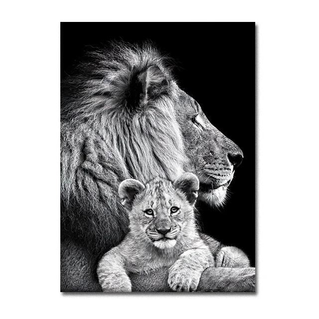 Modern Lion Family Wall Art Canvas Painting Print Posters Nature Animal Tiger Mural Pictures for Living Room Home Decoration