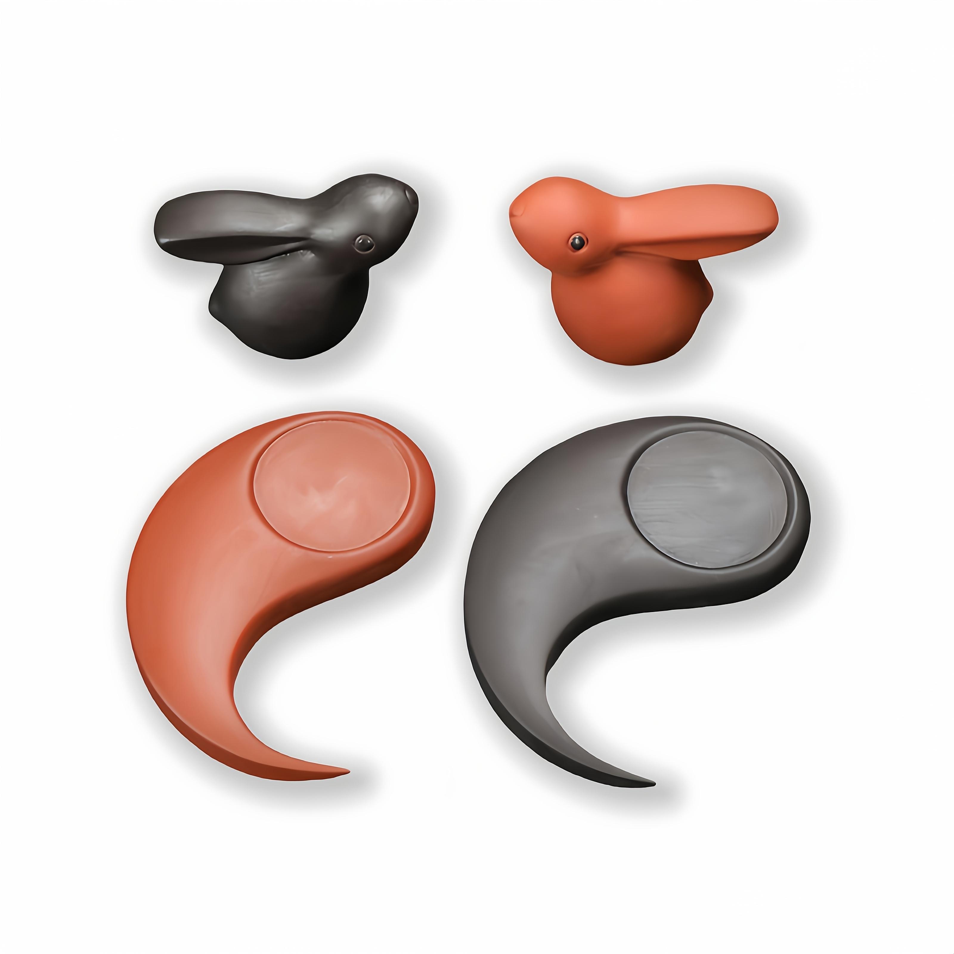 

Набор из 4 предметов Фарфоровый чайный поднос в китайском стиле дзен с мультяшными фигурками кроликов, Деревенский декор для гостиной, Идеально для Пасхи, Универсальный подарок 4pcs/set