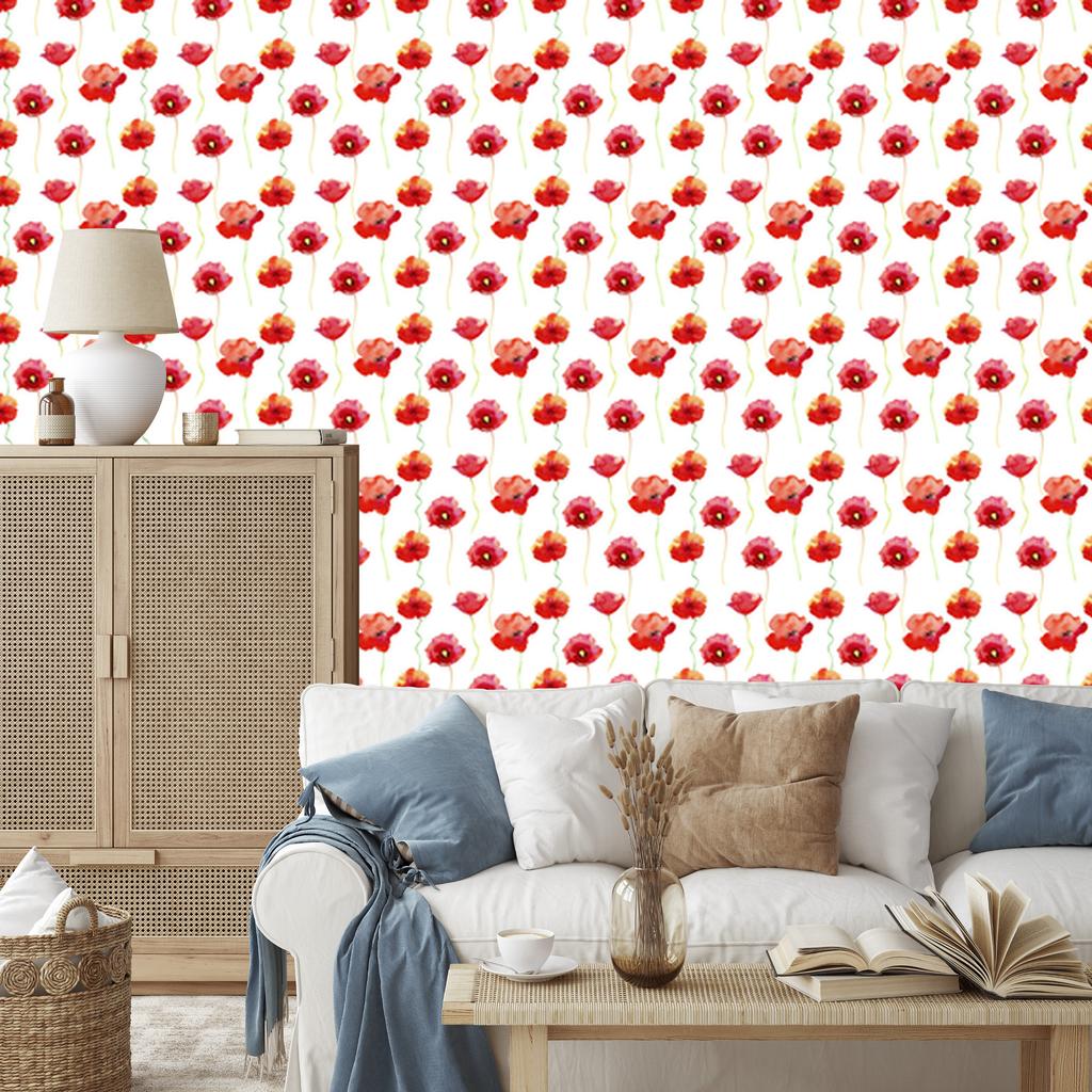 Watercolor Poppies Wallpaper for Living Room and Bedroom 50x1000