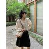Cowhide canvas splicing bucket bag women's 2025 summer shoulder oblique span bag casual versatile underarm bag Korean version tide