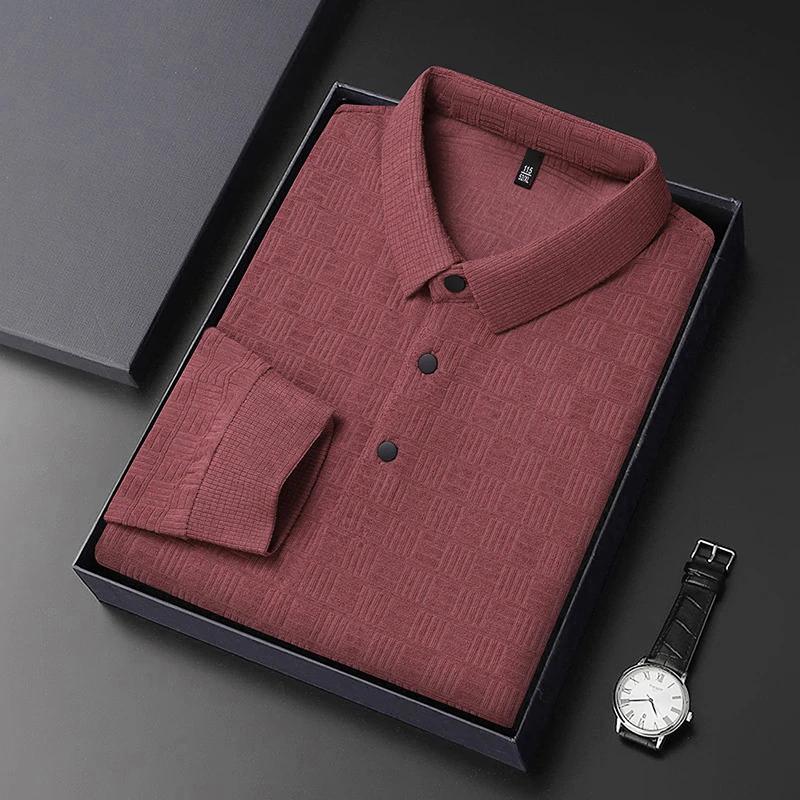 New Men'S Business Casual Long Sleeved Shirt Solid Color Polo Shirt Fashionable Breathable Comfortable Versatile Top