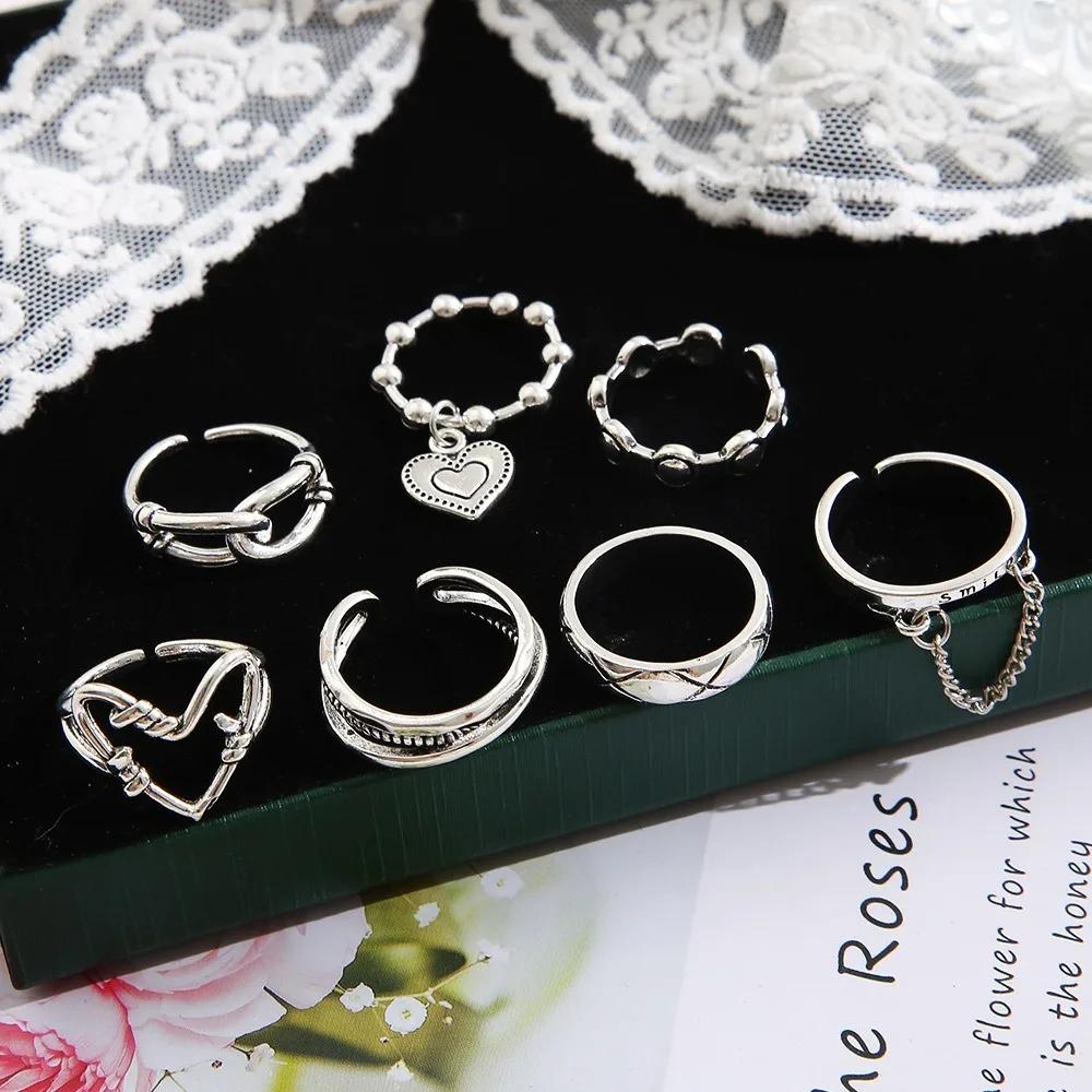 Heart Tassel Adjustable Rings Chain Pendant Ring Romantic Circle Geometric Rings Women Finger Jewelry