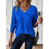 Women Plus Size V Neck Cable Knit Sweater Loose Long Sleeve Casual Pullover