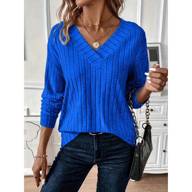 Women Plus Size V Neck Cable Knit Sweater Loose Long Sleeve Casual Pullover