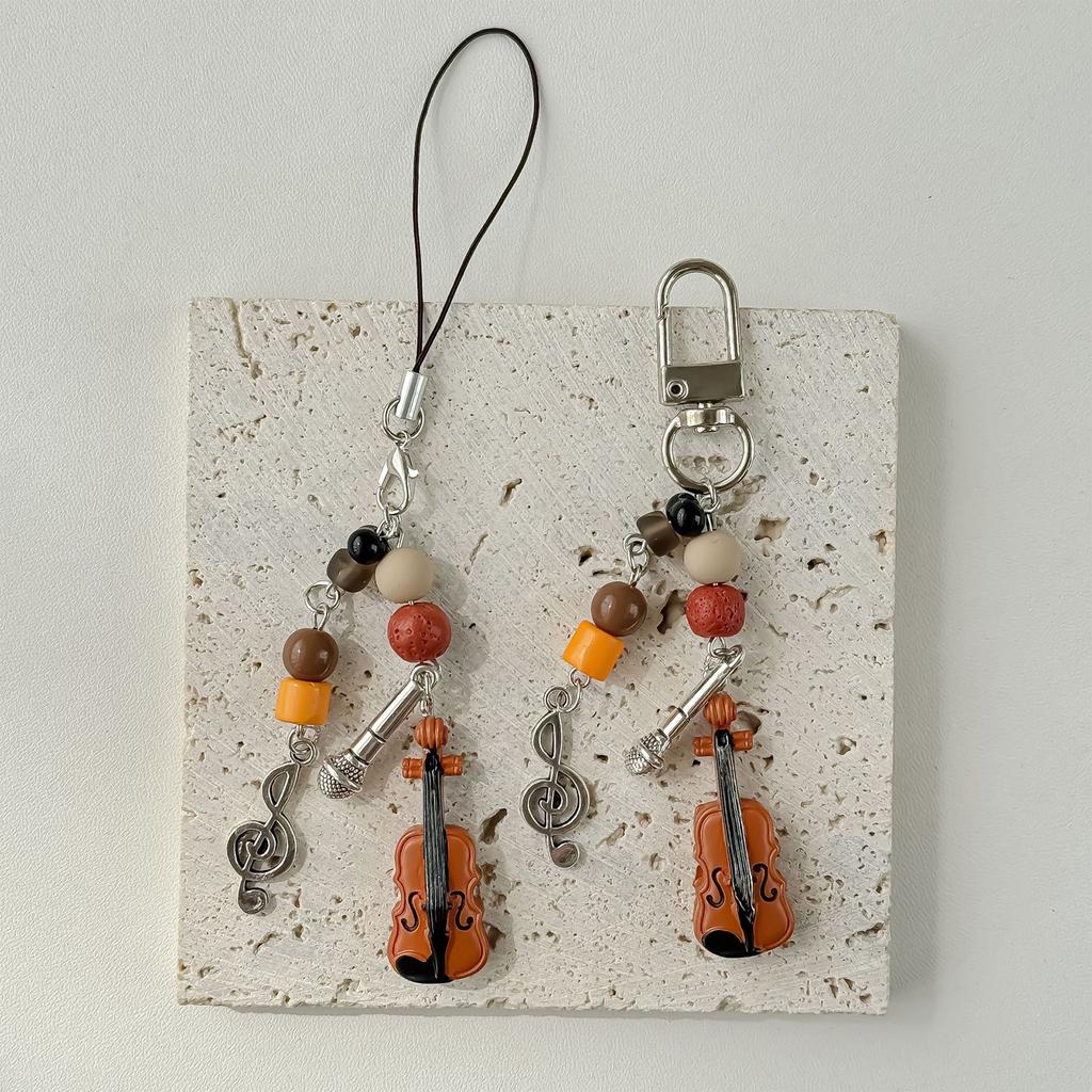 Eye Catching Violin Phone Charm Guitar Keyring Pendant Multifuntional Alloy Keychain Suitable for Daily and Party Use
