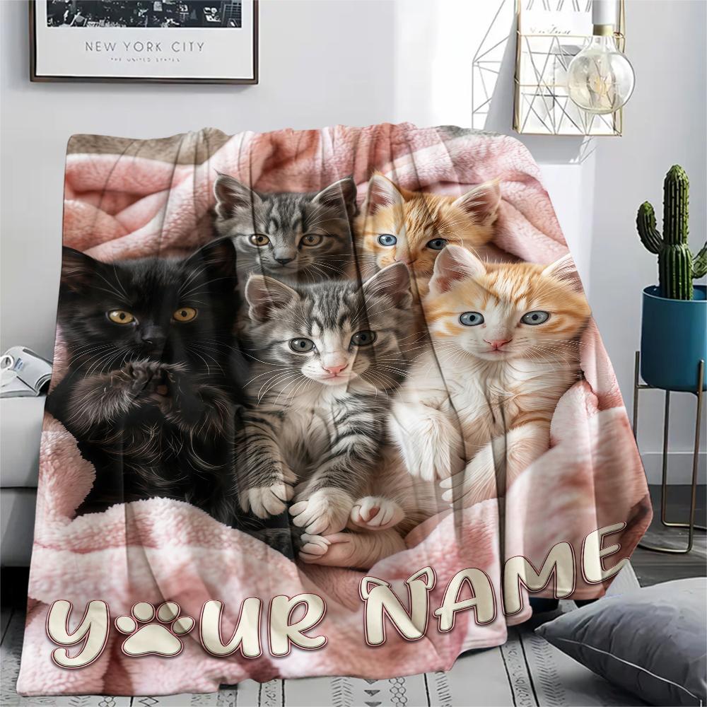 1pz Coperta in Flanella con Nome Personalizzato e Motivo Nido Accogliente per Gatti Adatta a Tutte le Stagioni per Arredamento Casa Calore e Comfort Regali Regalo Festivo_lx