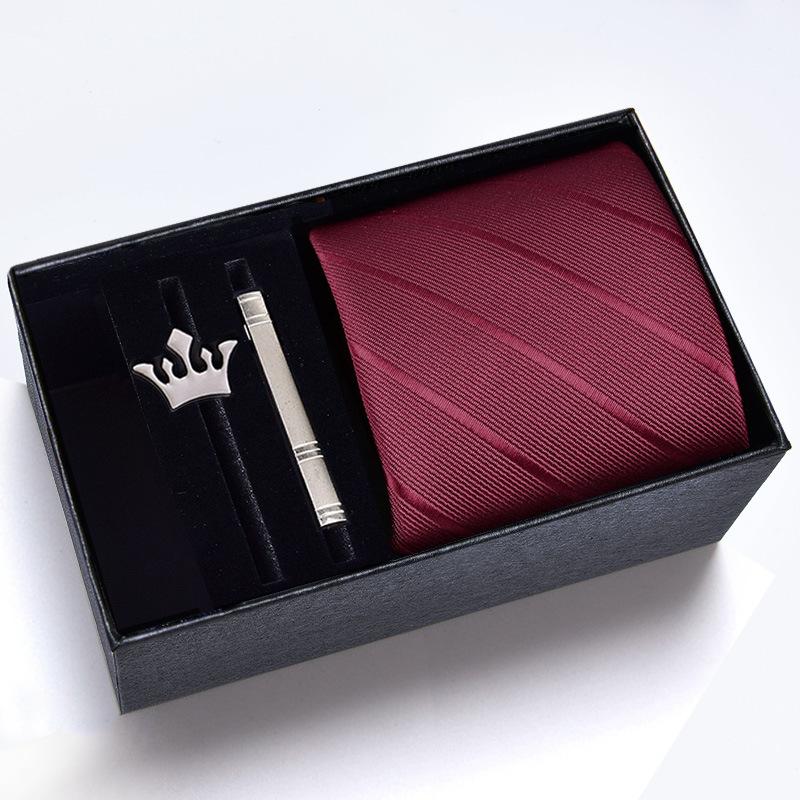 Gift Box Men'S Tie Four-Piece Set, Can Add Formal Business 8Cm Striped Black Wedding Groom