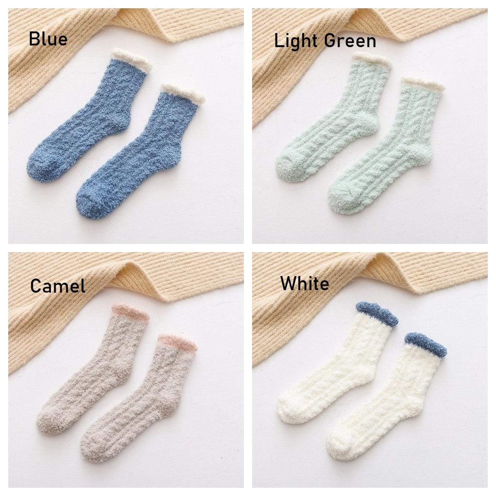 4 Pairs Autumn Winter Coral Velvet Socks Soft Cozy Fluffy Slipper Socks for Women Girls Middle Tube Thickened Socks for Sleep Home Floor