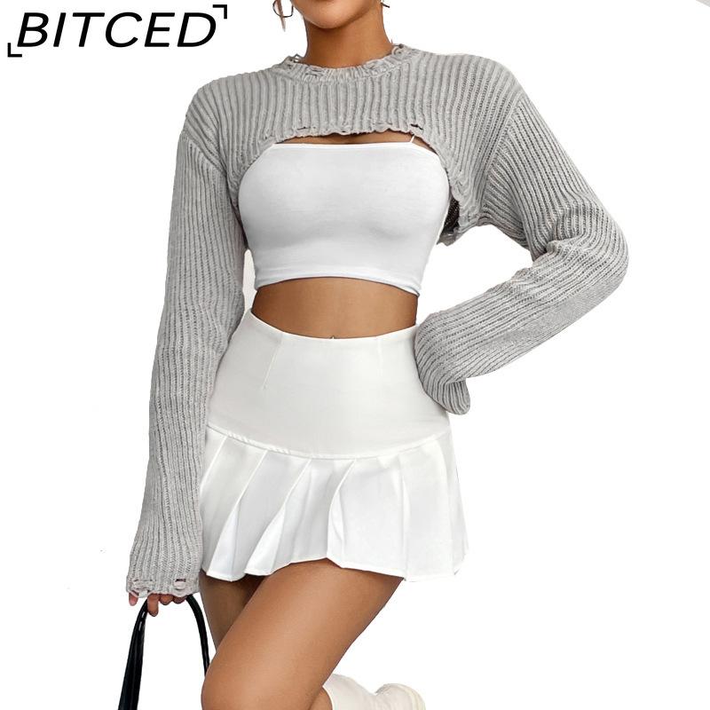 BITCED Pullover Knit Cover-Up Women's Niche Design Ultra-Short Outerwear Sexy Crop Top