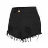 Women's Solid Denim Shorts High Waist Casual Jean Shorts with Frayed Hem and Distressed Detail Non-Stretch Fabric Summer Bottoms