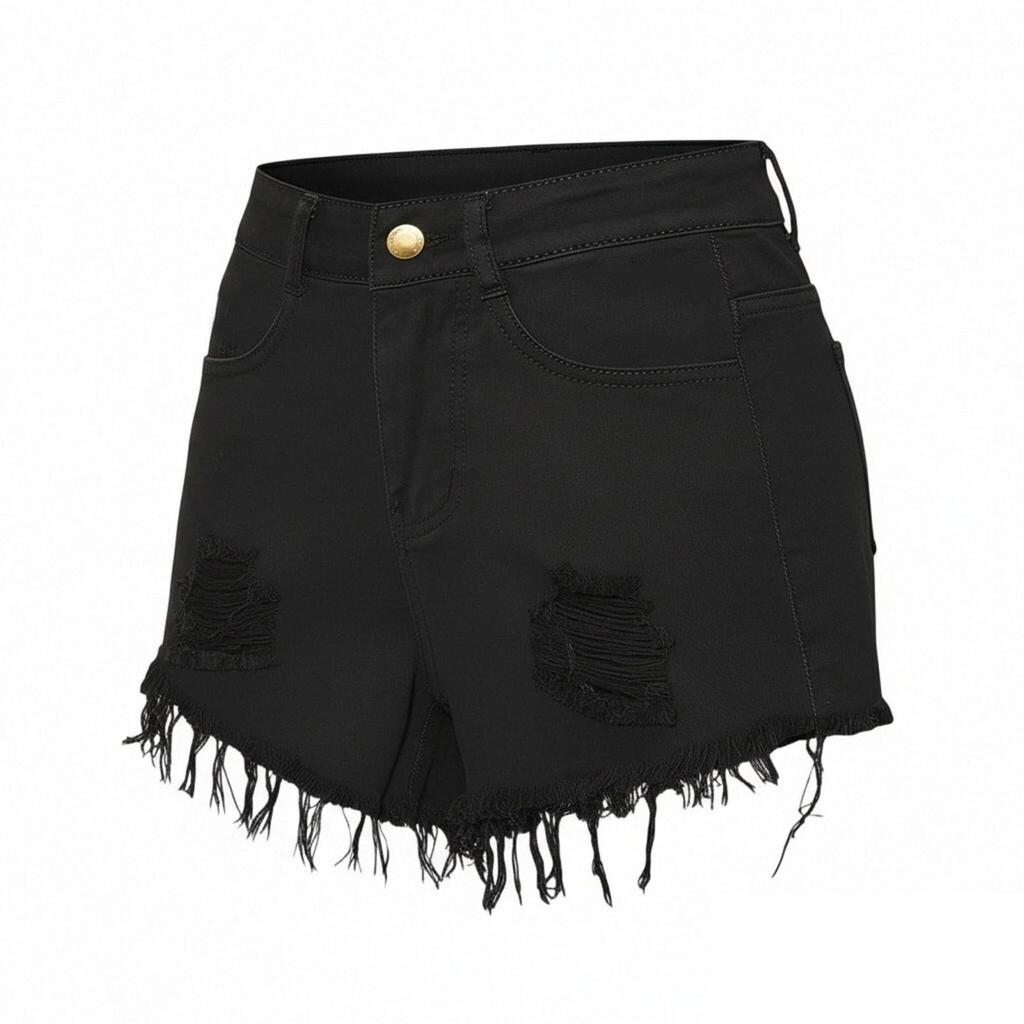 Women's Solid Denim Shorts High Waist Casual Jean Shorts with Frayed Hem and Distressed Detail Non-Stretch Fabric Summer Bottoms