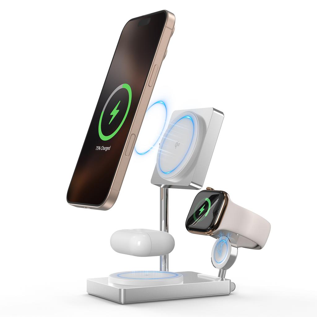 M39 30W 3 In 1 Foldable Magnetic Wireless Charger Zinc Alloy Stand Charging Station Qi2 Certified (Dual Magnet)