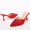 French Pointed Toe Baotou Slippers Rhinestone Summer New Fashion Baotou Outside Wear Half-drag High Heels