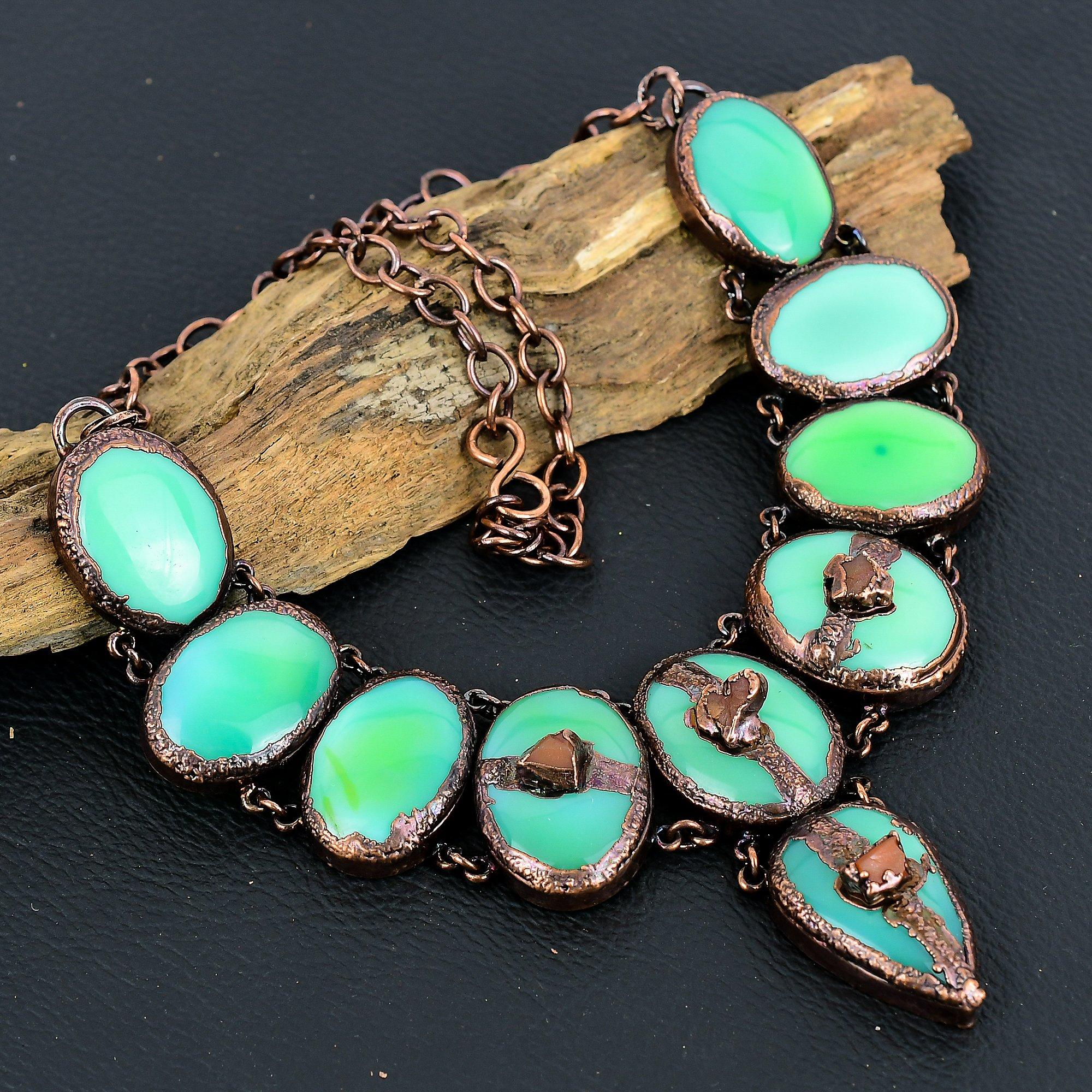 

Green Chalcedony Necklace, Copper Electroformed Necklace Handmade Gemstone Jewelry, Gifts For Wife Brand New Necklace