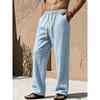 Mens Cotton Linen Loose Fit Pants With Drawstring Waist Breathable Lightweight Beach Vacation Trousers