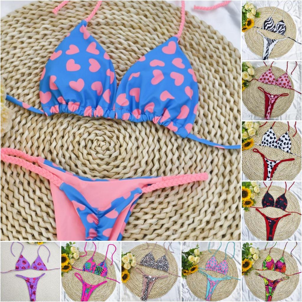European & American New Braided Triangle Thong Bikini Set