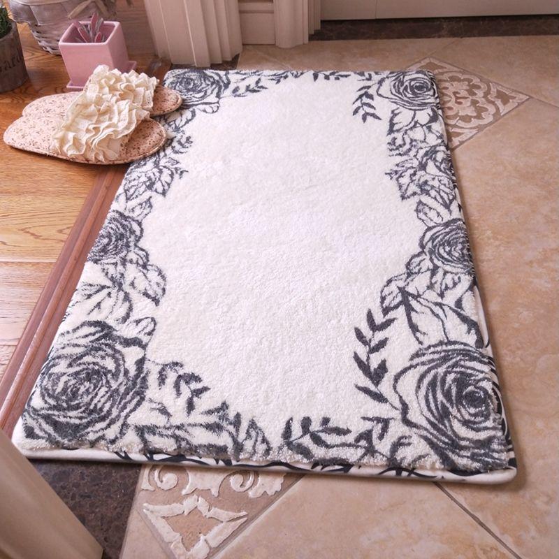 Shaggy Nordic Entrance Doormat Indoor Bathroom Absorbent Floor Mats Bedroom Carpet Rugs Rose Printed Anti Slip Hallway Door Mat
