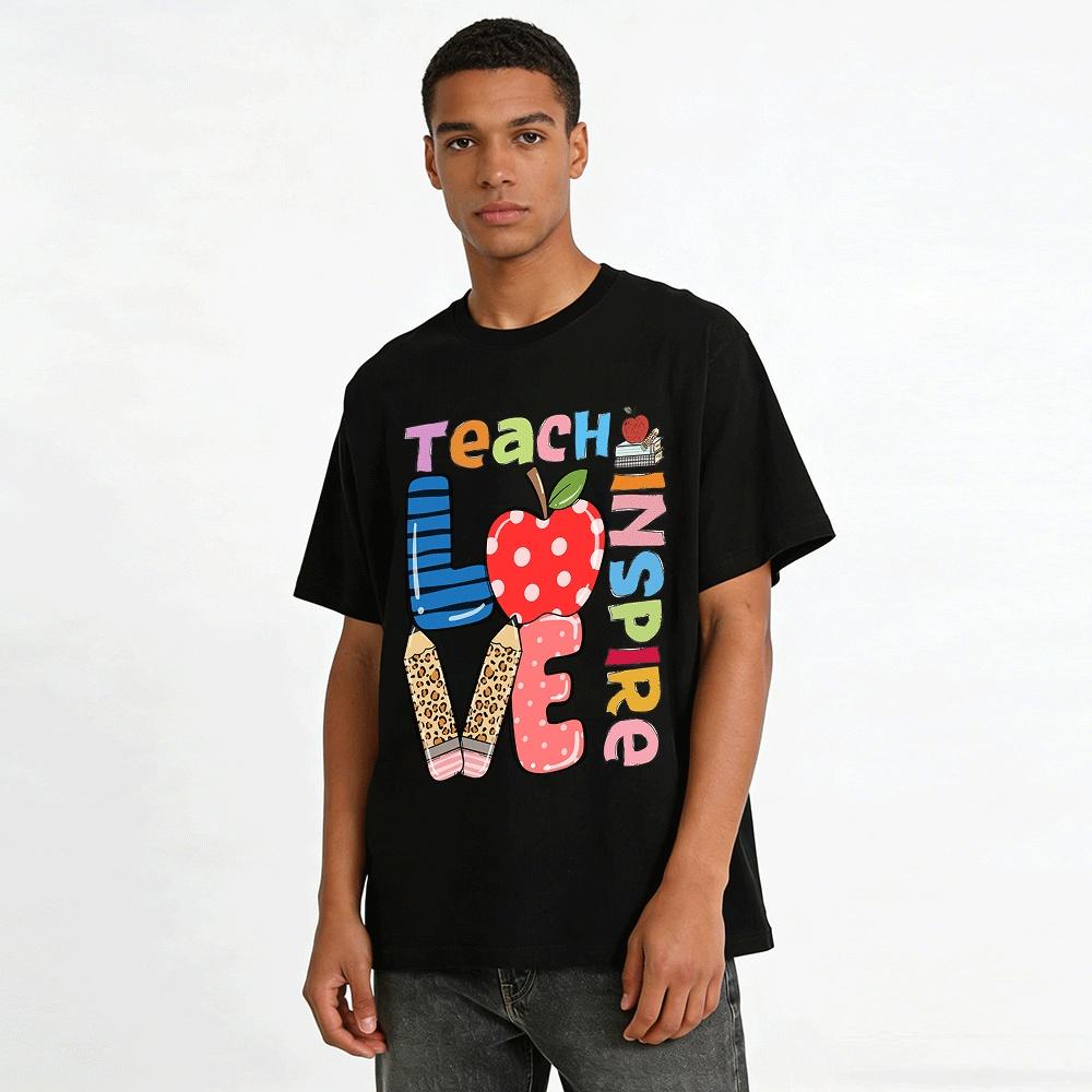 Teach Love Inspired Teacher Apple Pencil Graphic T Shirt Pure cotton T-shirt
