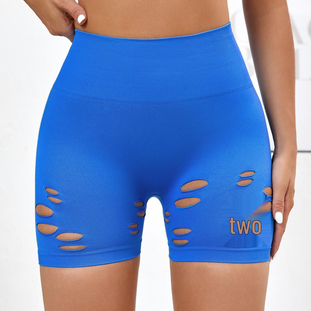 

High-Waist Ripped Yoga Shorts - Slimming, Quick-Dry, Peach Butt Leggings Small синій