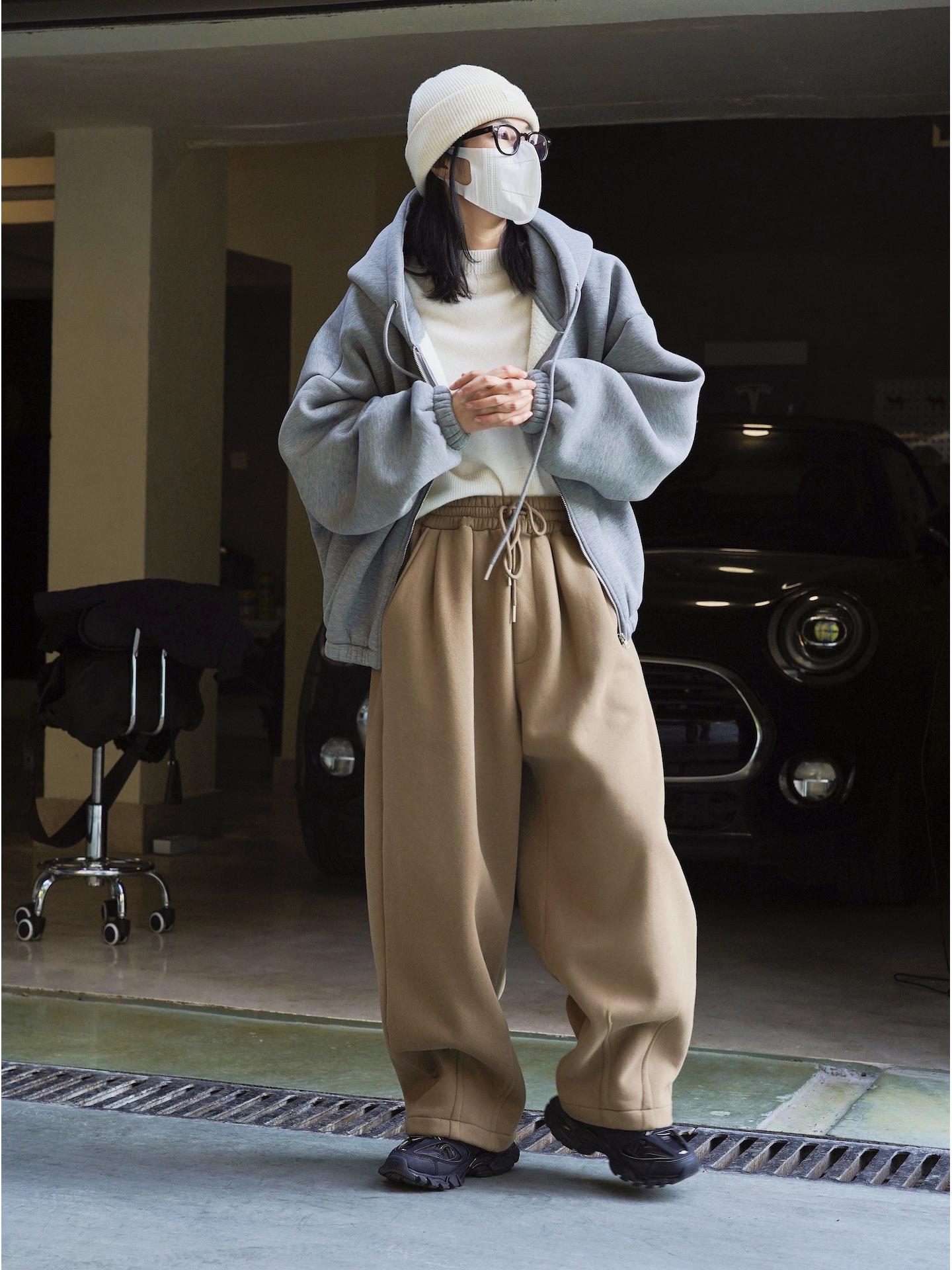 

Женские зимние повседневные свободные спортивные штаны в корейском стиле с эластичным поясом, деконструированным дизайном и бархатной подкладкой