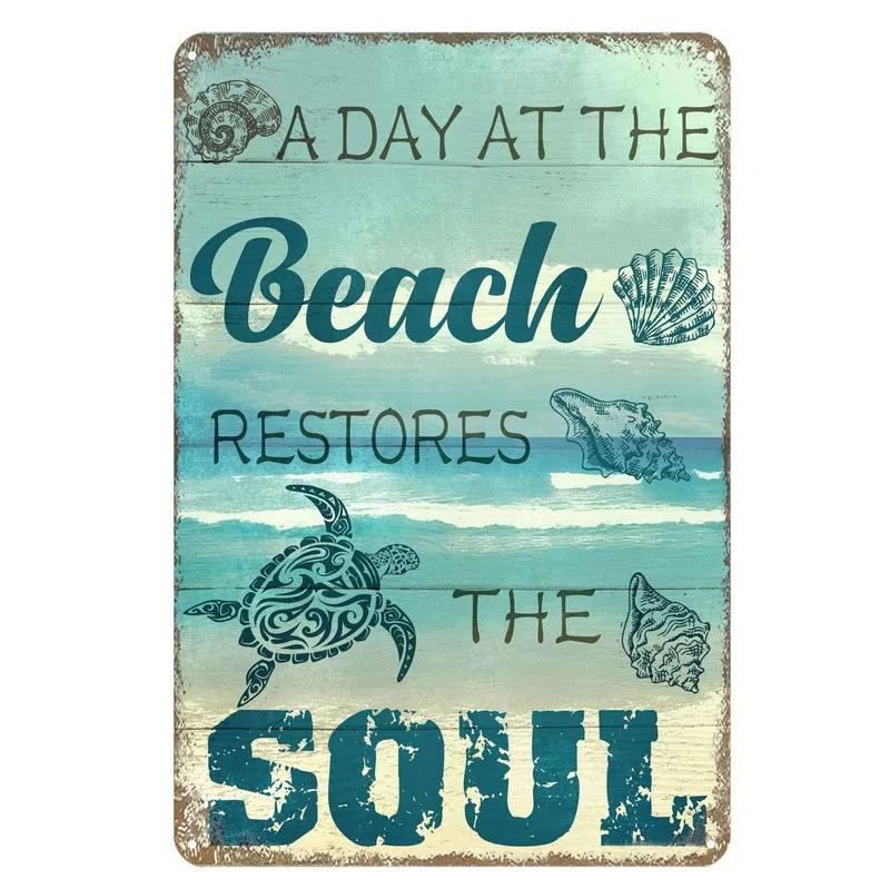 Plaques Metal Tin Sign Beach Holiday Surfing Wall Signs Art Decoration Vintage Tinplate Poster Bar Garage Garden Decor Plates