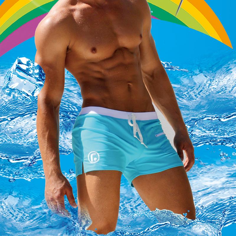 UXH Men's Stylish Stripe Quick-Dry Nylon Swim Trunks with Pockets