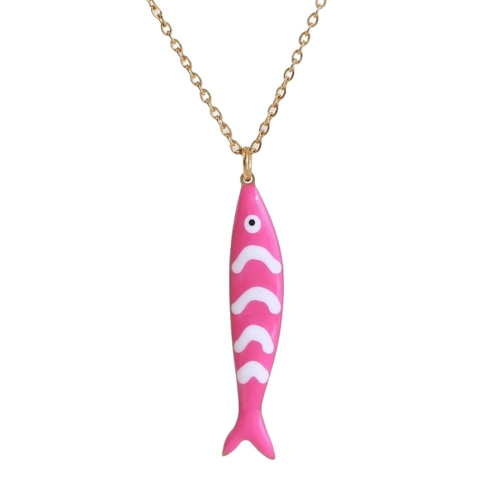 

Stainless Steel Colorful Fish Necklace Lightweight Marine Organisms Jewelry Girls Dark Pink