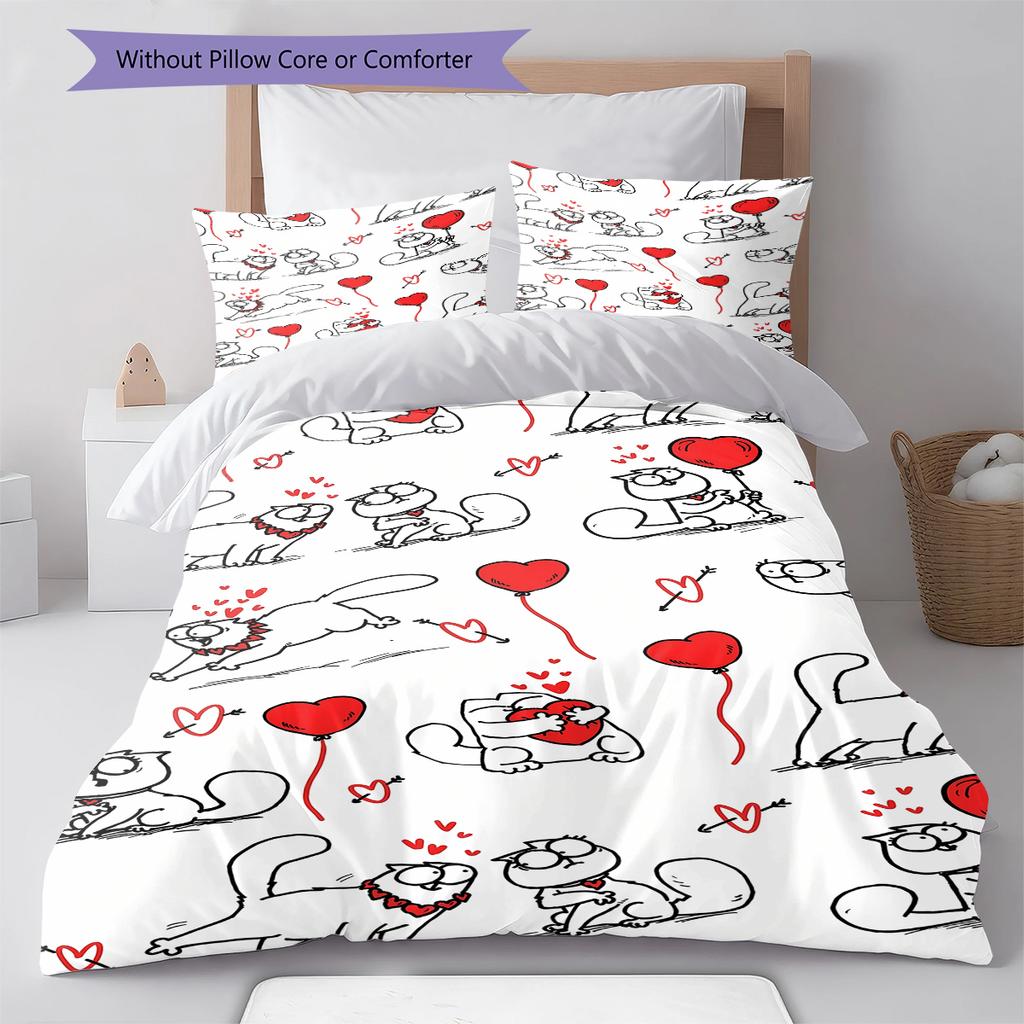Simon's Cat Pattern Bedding,Quilt Set Quilt Cover Pillowcase Home Birthday Gift (1 * Duvet Cover + 2 * Pillowcase, Without Core)