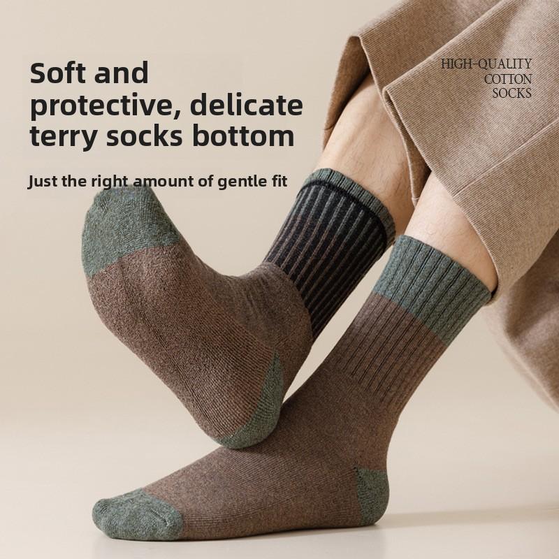 5 Pairs of Men's Autumn and Winter Deodorizing Sweat Absorbing Sports Non Slip Thick Wool Ring Warm Tube Socks
