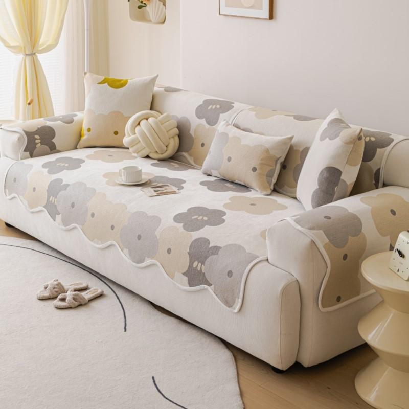 Irregular Striped Sofa Cushion Non-Slip All-Season Straight Fit Lucky Flower Slip-Resistant Home Decor Chenier Sofa Armrest Pad